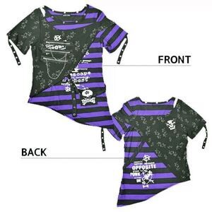 Goth, Emo, Punk Black and Purple Shredded Tee Shirt - One Size